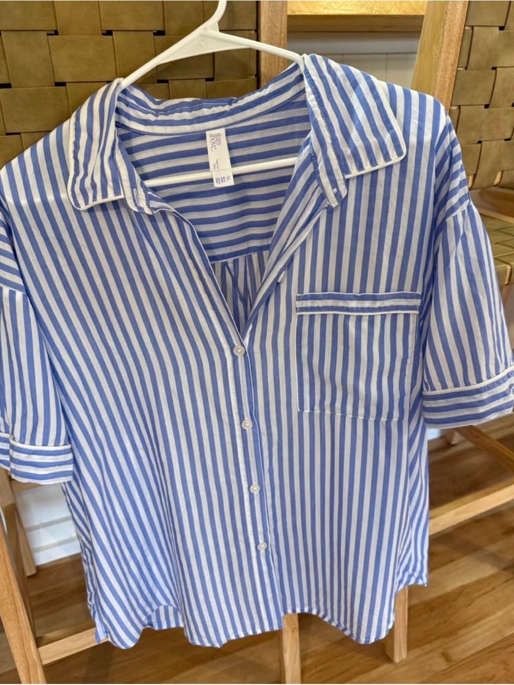 stars above Blue & White Striped Women's Pajama Top